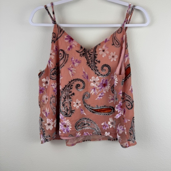 PEACH LOVE CALIFORNIA Cropped String Pink Tank Top Boho Floral / Size Large - Picture 7 of 13